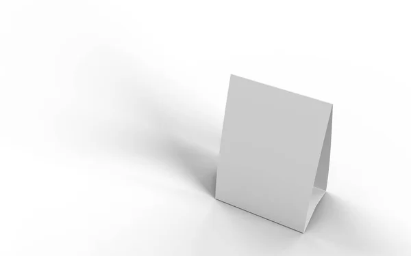 Top View Egy Fehér Karton Asztal Sátor Fehér Háttérrel Mockup — Stock Fotó
