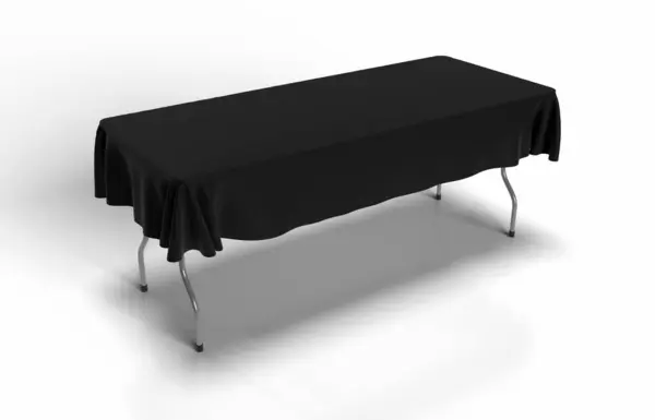 Fuar sergisi, masa örtüsünün yarısı, kumaş örtü pankartı ya da masa örtüsü. 3d görüntüleme, Perspektif görünümü.