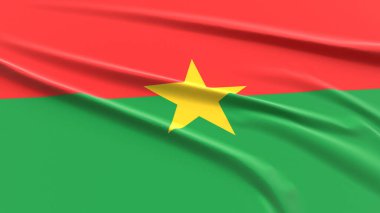 Burkina Faso Bayrağı. Kumaş desenli Burkinabe Bayrağı. 3 Boyutlu Resim Çizimi.