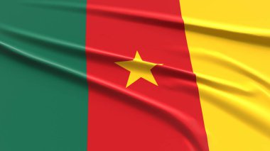 Kamerun Bayrağı. Kumaş desenli Kamerun Bayrağı. 3 Boyutlu Resim Çizimi.