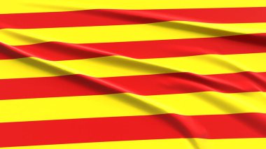 Katelonya Bayrağı. Kumaş desenli Catelonian Bayrağı. 3 Boyutlu Resim Çizimi.