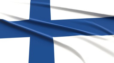 Finlandiya Bayrağı. Kumaş desenli Finlandiya bayrağı. 3 Boyutlu Resim Çizimi.