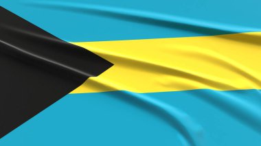 Bahamalar Bayrağı. Kumaş desenli Bahama Bayrağı. 3 Boyutlu Resim Çizimi.