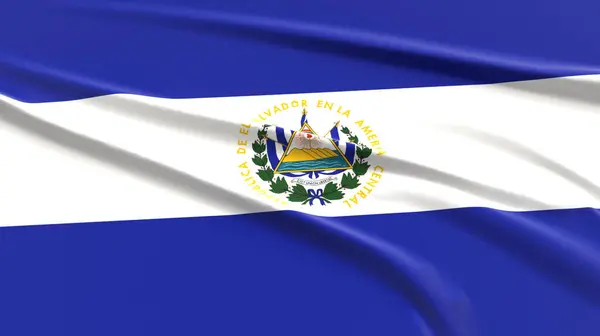 El Salvador Bayrağı. Kumaş desenli Salvador Bayrağı. 3 Boyutlu Resim Çizimi.