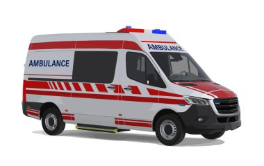 Logo simgesi ambülans arabası sanat mini otobüs tasarımı grafik vektör şablonu izole edilmiş kırmızı sprinter beyaz 3d gerçekçi hastane ekipmanı kaza kaza çıkartması çıkartma çıkartması