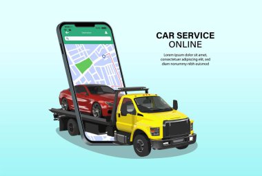 Bozuk arabalı çekici. Yol kenarı desteği. Ulaşım hataları. Acil durum arabası. Tahliye servisi için çevrimiçi uygulama. Online servis. Çekici çağırma akıllı telefon..