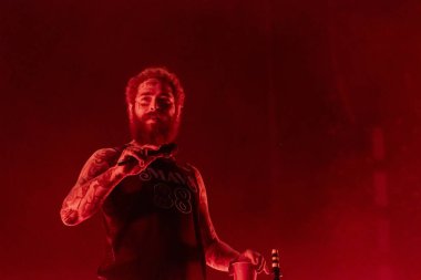 Post Malone and his band perform at the Bonnaroo music festival clipart