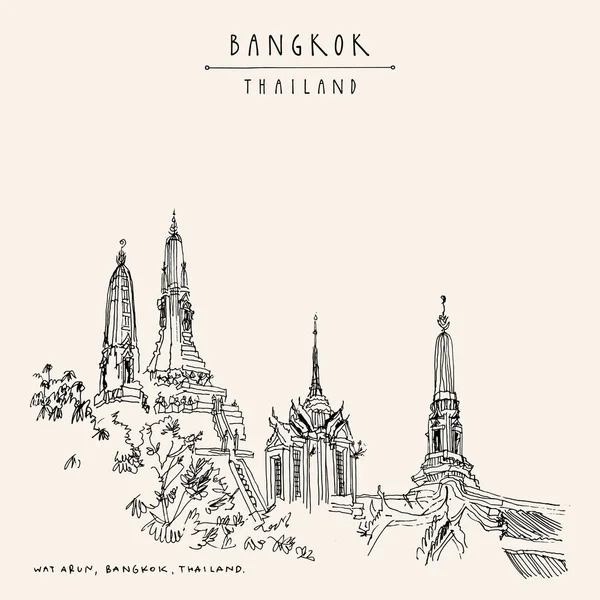 Бангкок Таїланд Азійська Поштова Листівка Стилі Ретро Ват Арун Храм — стоковий вектор