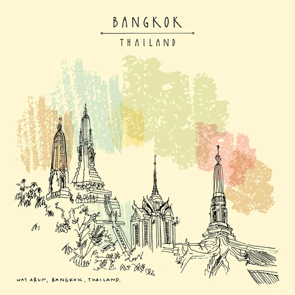 Bangkok Thailand Asien Postkarte Retro Stil Wat Arun Tempel Der — Stockvektor