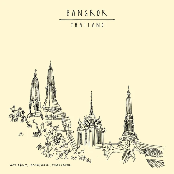 Bangkok Thailand Asia Postcard Retro Style Wat Arun Temple Dawn — Stock Vector