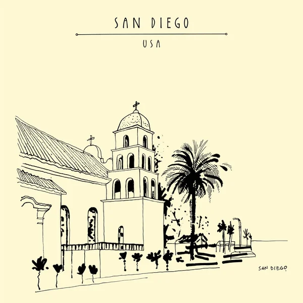 San Diego Kalifornia Usa Postikortti Virheetön Sikiäminen Katolinen Kirkko Käsin — vektorikuva