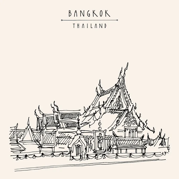 Bangkok Thailand Asia Postcard Retro Style Wat Suthat Buddhist Temple — Stockvektor