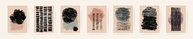 Aesthetic wall collage. Abstract hand drawn wall art poster prints. Danish design in black and neutral natural colors. Bedroom wall prints. Mid Century Modern design. Posters art illustration