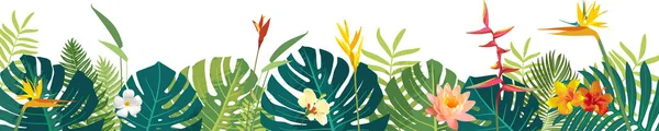Hawaiian Balinese Rainforest Summer Lush Jungle Exotic Leaves Square Banner — Stock Vector