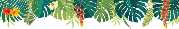 Hawaiian Balinese Foresta Pluviale Estate Lussureggiante Giungla Foglie Esotiche Banner — Vettoriale Stock