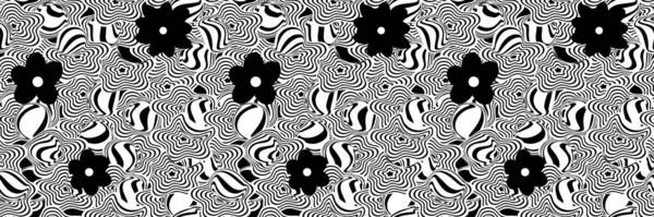 Psychedelic Seamless Background Trippy Flower Black White Graphic Design Psy — Stock Vector