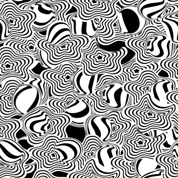 Psychedelic Seamless Background Trippy Black White Graphic Design Template Psy — Stock Vector