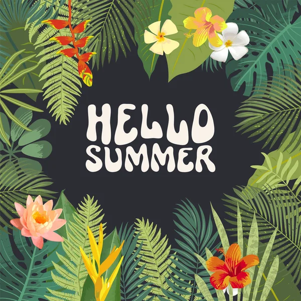 Hello Summer Greeting Card Bright Tropic Jungle Hawaiian Postcard Summer — Wektor stockowy