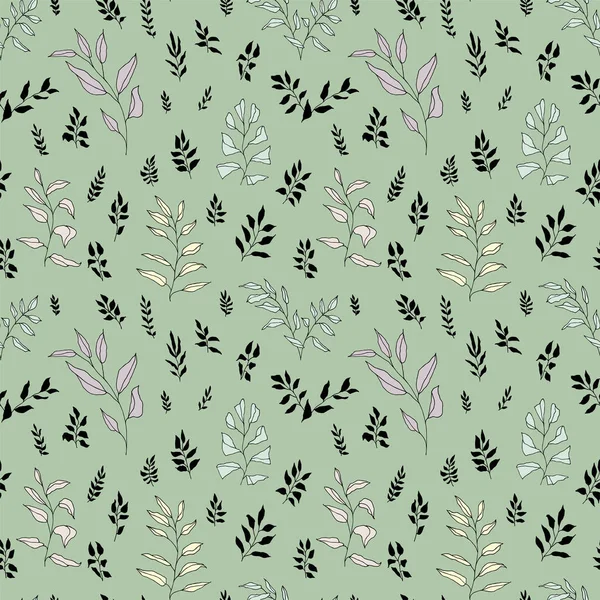 Modèle Sans Couture Vert Botanique Élégantes Brindilles Dessinées Main Papier — Image vectorielle