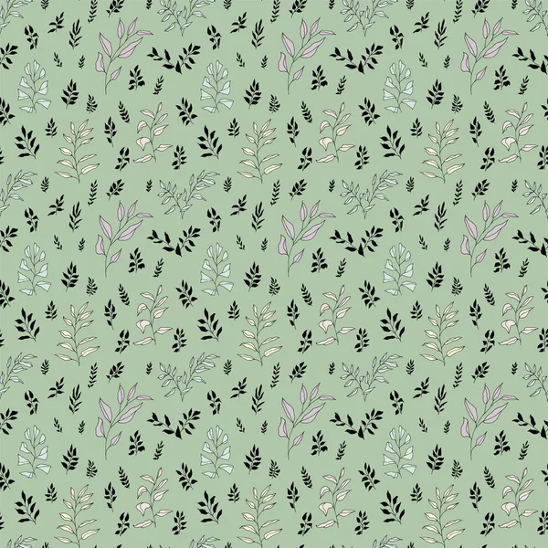 シームレスなパターン 緑の植物エレガントな手描きの小枝デジタルペーパー ボヘミアン様式の芸術の枝はタイルを繰り返す ヴィンテージエレガントなドールハーブの葉生地のテキスタイルデザイン — ストックベクタ