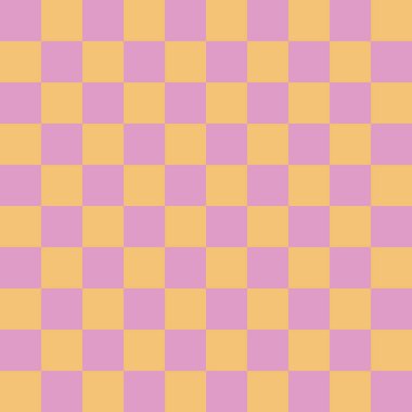 Damalı, pürüzsüz desen. Y2K tarzı 90 'ların dijital kağıdı. Yüzey tasarımı çizimi. Renkli fayanslar arka planda tekrarlanıyor. Basit düz tasarım kumaş tasarım arkaplanı