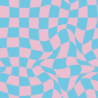 Damalı, pürüzsüz desen. Y2K tarzı 90 'ların dijital kağıdı. Yüzey tasarımı çizimi. Renkli fayanslar arka planda tekrarlanıyor. Basit düz tasarım kumaş tasarım arkaplanı