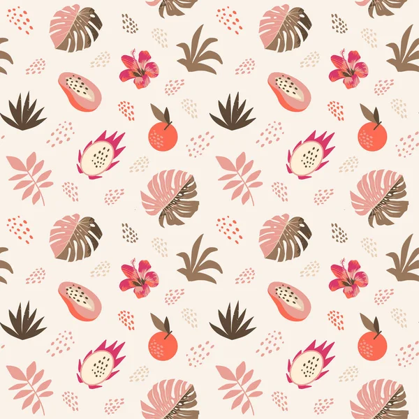 Seamless Tropical Summer Organic Fruit Jungle Pattern Abstract Modern Background — Stock Vector