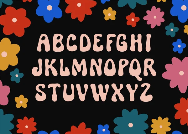 Psychedelic Alphabet Groovy Psychedelia Fun Hand Drawn Font Trippy Simple — Vector de stock