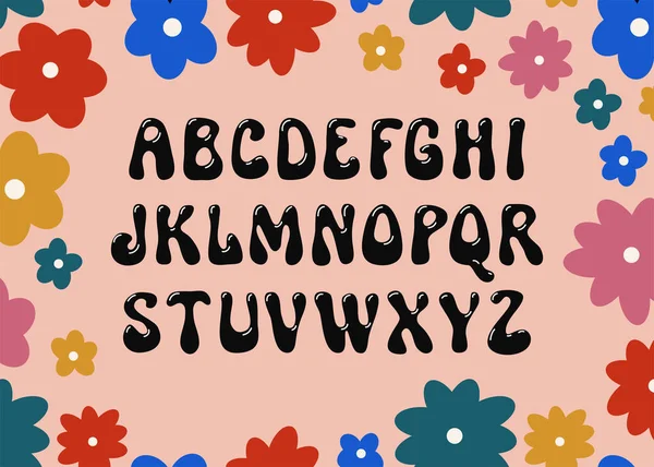 Psychedelisches Alphabet Groovy Psychedelia Spaß Handgezeichnete Schrift Trippy Einfache Geometrische — Stockvektor