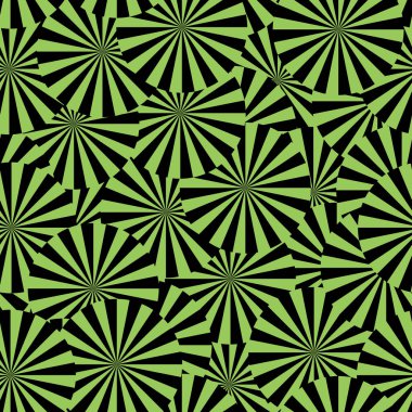 Geometrik dikişsiz desen. Optik illüzyon siyah yeşil trippy dijital kağıt. Hipnotik efekt çizgili daireler kağıt, kumaş, web arkaplanı için sonsuz gezici yüzey tasarımı arkaplanı