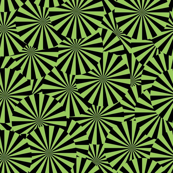 幾何学的なシームレスなパターン 光学錯視黒緑のトリッピーデジタルペーパー ウェブ背景を包むための催眠効果ストライプサークル無限のトリッピー表面デザインの背景 — ストックベクタ