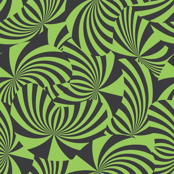 概要ジャングル幾何学的なシームレスパターン 光学錯視黒緑ハワイのデジタルペーパー 催眠効果ランダムな曲線無限のテクスチャ 包装紙 ウェブの表面設計の背景 — ストックベクタ