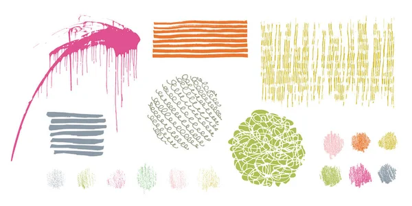 Set Von Künstlerisch Grungy Handgezeichneten Texturen Linien Kreise Flüssige Farbe — Stockvektor