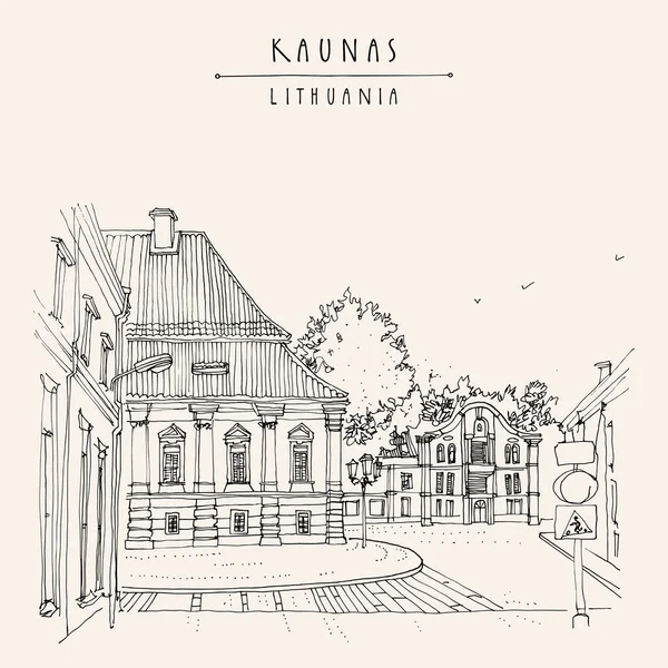 Kaunas Lituania Europa Cartolina Turistica Bellissimi Edifici Storici Strada Nel — Vettoriale Stock