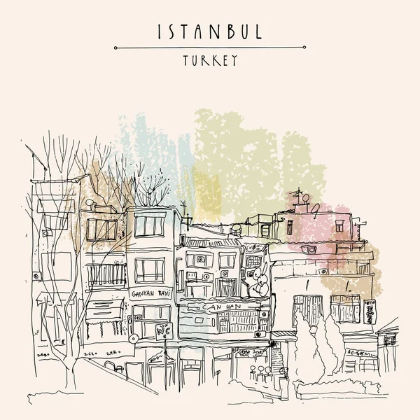 Istanbul Türkei Postkarte Handgezeichnete Reiseskizze Von Wohngebäuden Einkaufsstraße Freihändig Zeichnen — Stockvektor