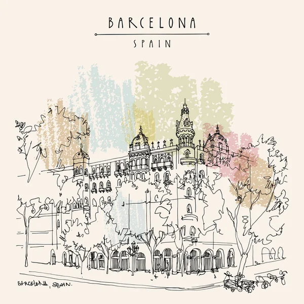 Barcellona Catalogna Spagna Cartolina Turistica Bellissima Architettura Vicino Placa Catalunya — Vettoriale Stock