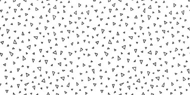 Küçük üçgenlerle çizilmiş el izi. Sanatsal dijital kağıt. Sonsuz doku arkaplanı. Siyah ve beyaz renklerde tablolanabilir arkaplan illüstrasyonu
