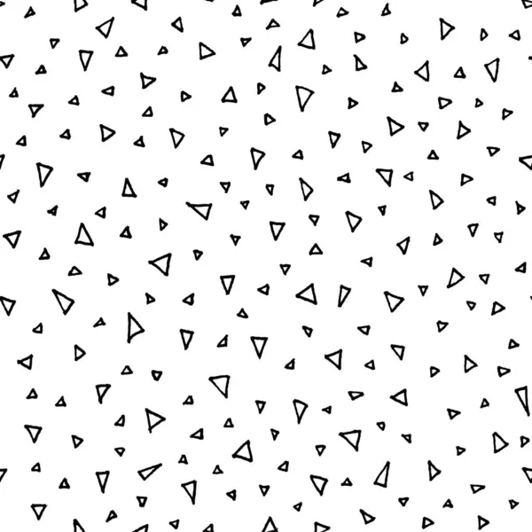 小さな三角形でシームレスなパターンを描いた手 芸術用デジタルペーパー 無限のテクスチャの背景 黒と白の色で表の背景イラスト — ストックベクタ