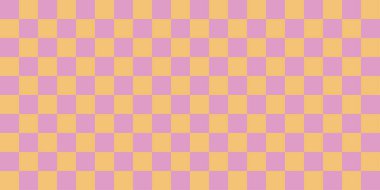 Damalı, pürüzsüz desen. Y2K tarzı 90 'ların dijital kağıdı. Yüzey tasarımı çizimi. Renkli fayanslar arka planda tekrarlanıyor. Basit düz tasarım kumaş tasarım arkaplanı