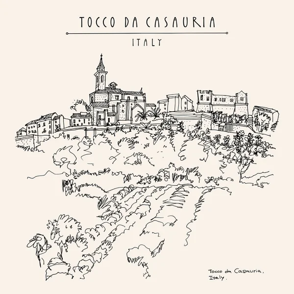 Tocco Casauria Pescara Abruzzo Dél Olaszország Kézzel Rajzolt Retro Turisztikai — Stock Vector