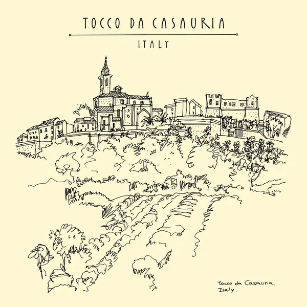 Tocco Casauria Pescara Abruzzo Italië Met Hand Getekend Retro Toeristische — Stockvector