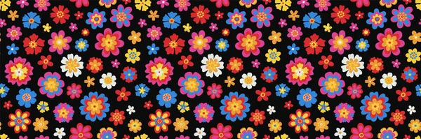 Groovy Florales Nahtloses Muster Zeitgenössischer Spaß Psychedelischen Gänseblümchen Hintergrund Trippy — Stockvektor