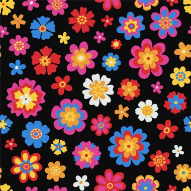 Çiçeksiz, harika bir desen. Çağdaş eğlence psikedelik papatya arka planı. Saf papatya çiçekleri dokularını tekrarlar. Boho tarzı çocuksu, kusursuz arkaplan