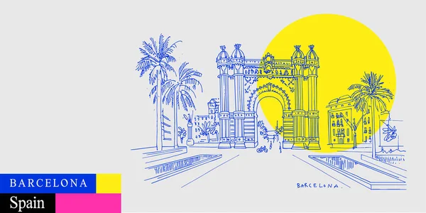 Barcelona Cataluña España Arco Triunfo Palmeras Esbozo Artístico Viaje Colores — Archivo Imágenes Vectoriales
