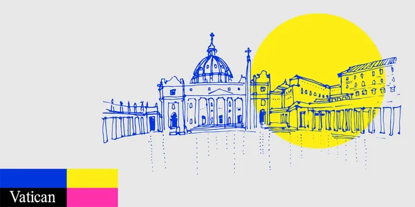 Artistic Vatican Travel Sketch Bright Vibrant Colors Modern Hand Drawn — Stock Vector