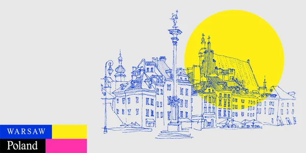 Warschau Polen Postkarte Burgplatz Der Altstadt Historische Gebäude Künstlerische Reiseskizze — Stockvektor