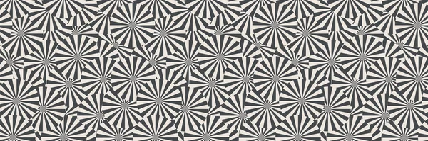 Geometric Optical Illusion Hypnotic Seamless Pattern Black White Sunburst Banner — Stock Vector