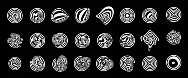 迷幻的Y2K风格元素 光学错觉社交媒体的亮点 扭曲的条纹状液体形态 触觉狂欢的宇宙图解的昏睡图标 残忍的风格酷酷有趣的流体形状 — 图库矢量图片
