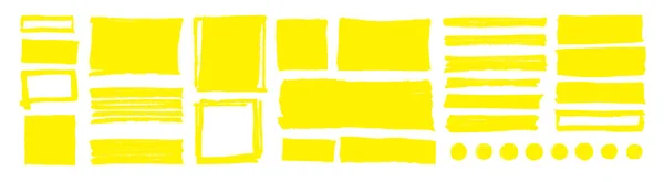 Conjunto Iluminador Amarelo Caneta Escova Desenhada Mão Destaques Amarelos Escove — Vetor de Stock