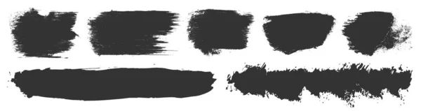 Набор Чернил Рисования Сухой Кистью Элементы Мазка Кисти Черный Грязный — стоковый вектор